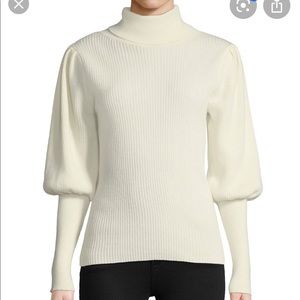 MILLY Puff-Sleeve Ribbed 100% Cashmere Sweater